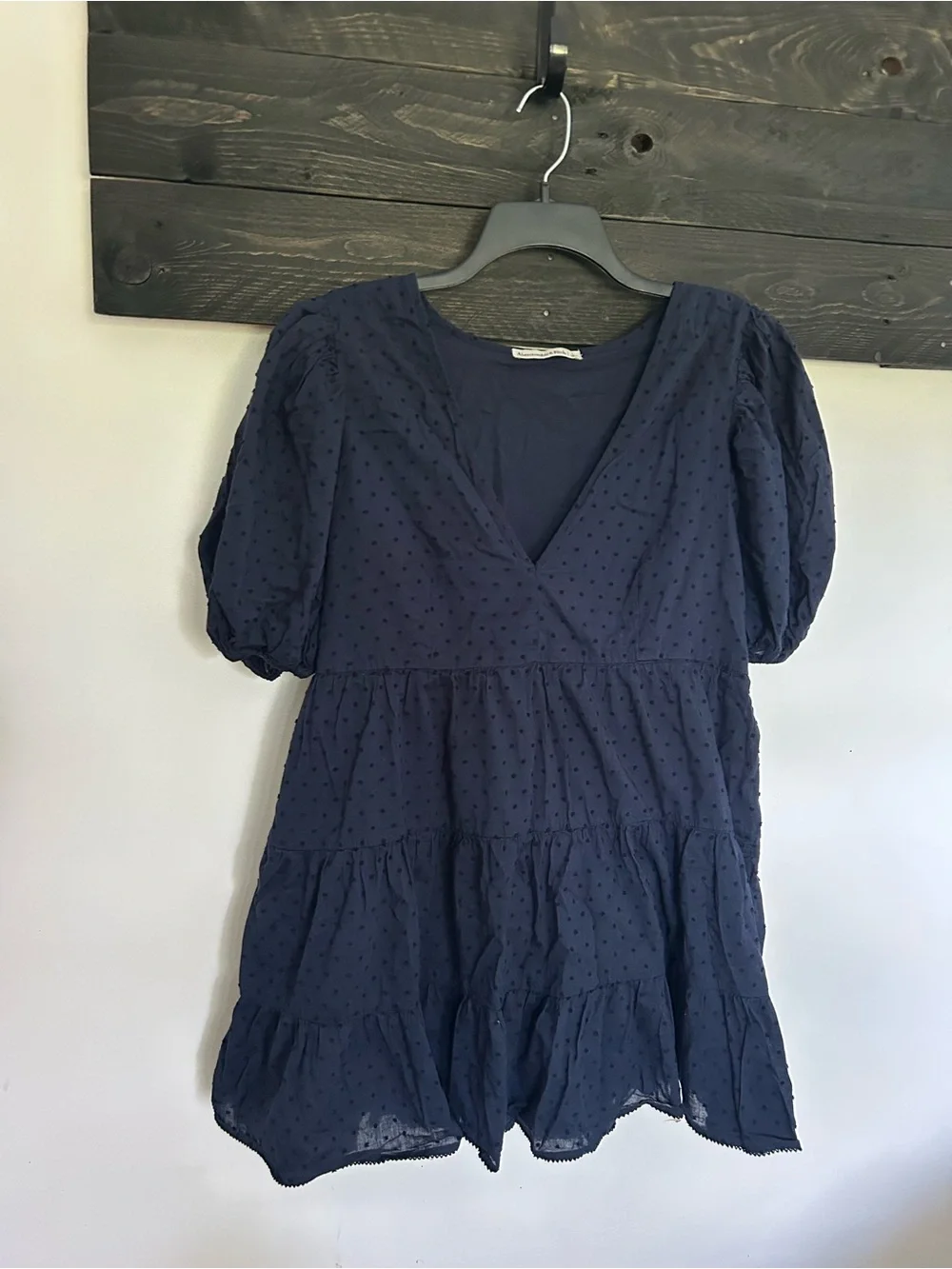 Abercrombie & Fitch Navy Puff-Sleeve V-Neck Mini Dress